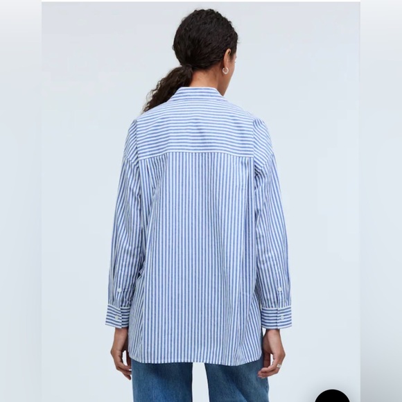 Madewell Size L Striped The Signature Poplin Oversized Shirt in pure blue NEW! - Picture 2 of 8